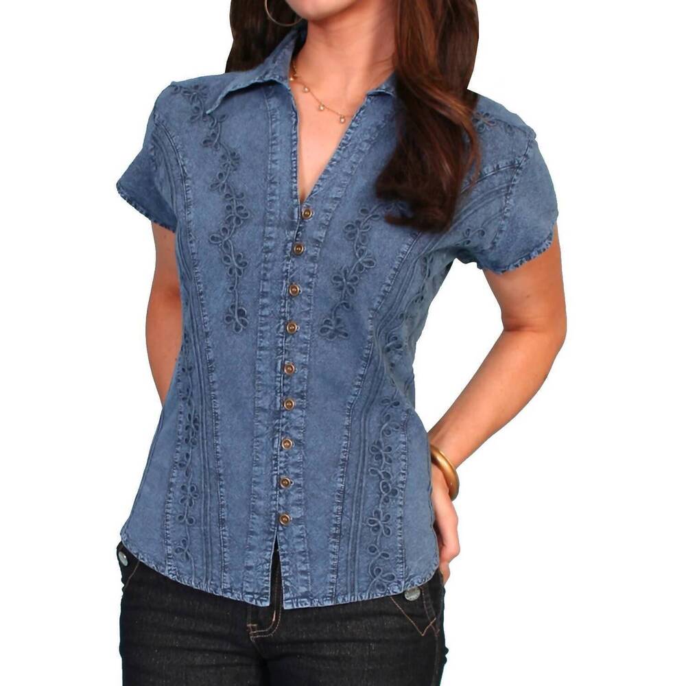 NEW SCULLY cap sleeve blouse in blue